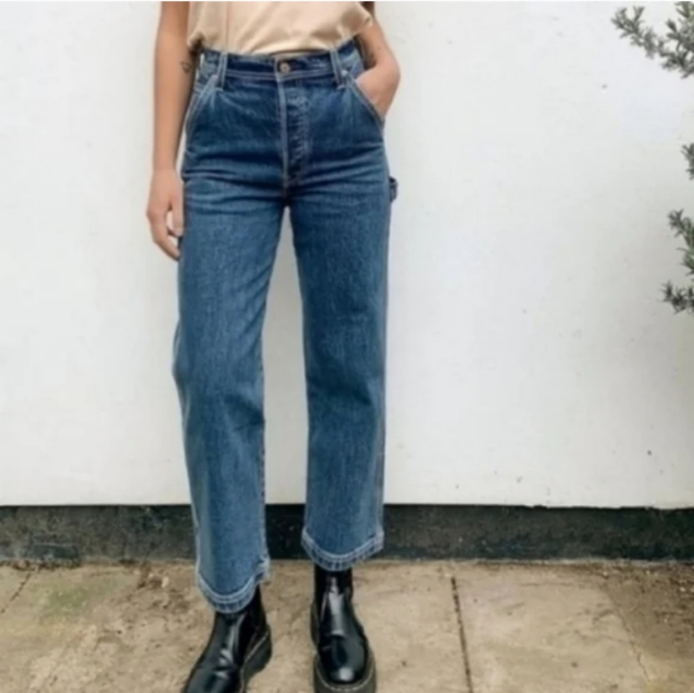 Levi's Ribcage Ankle Utility Cargo Straight Leg Jeans Nine Five Carpenter Pants - Picture 7 of 11